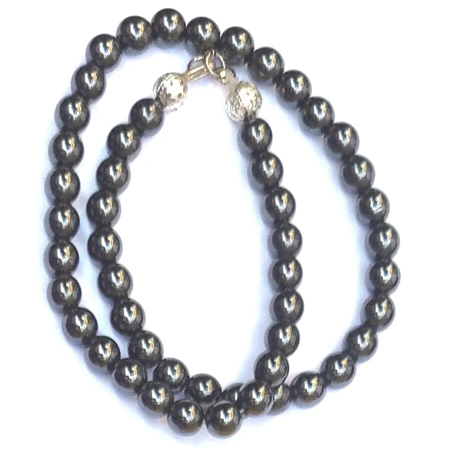 Hematite Crystal Round Beads Necklace - 15 Inches, 8mm Beads (Semi-Precious Mala)