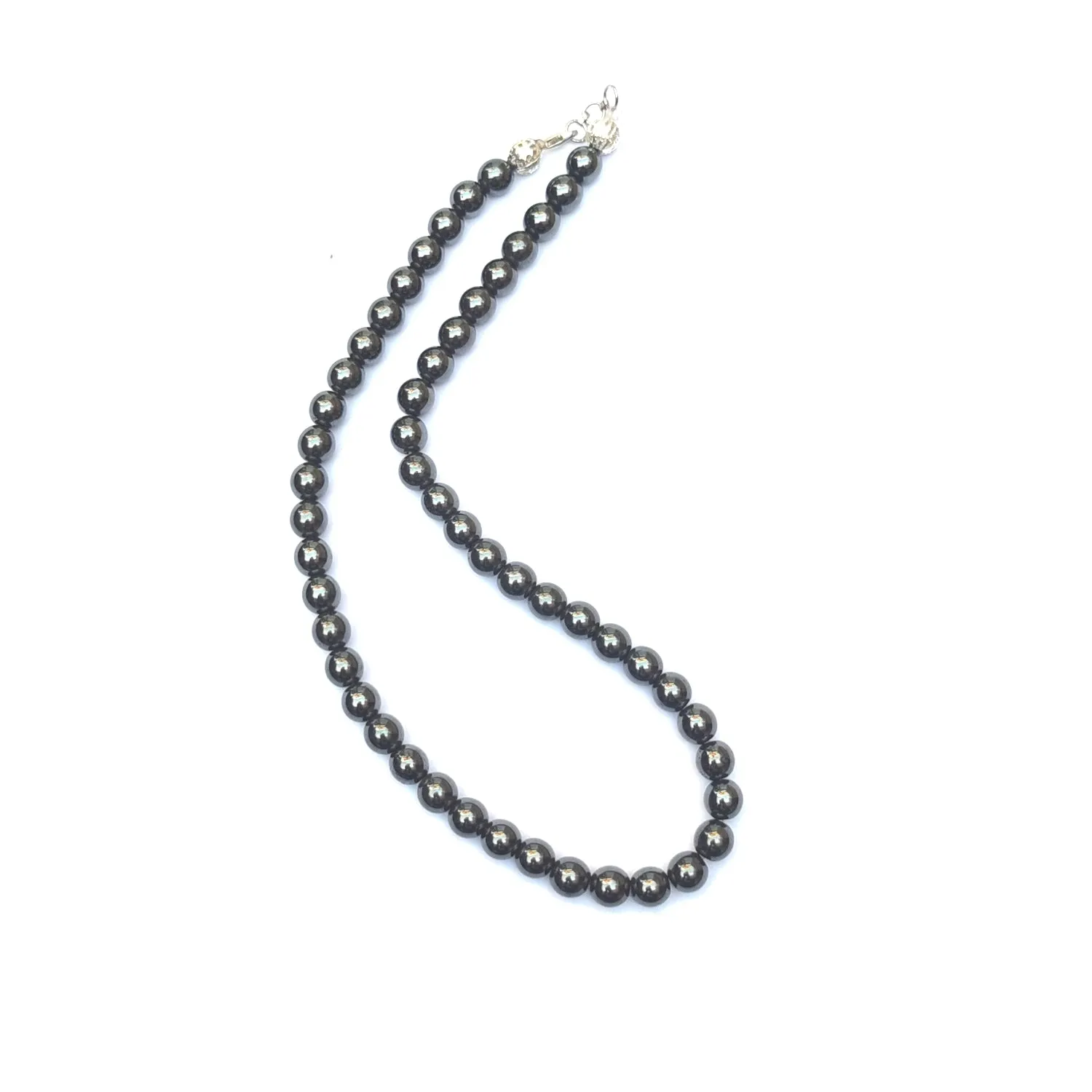 Hematite Crystal Round Beads Necklace - 15 Inches, 8mm Beads (Semi-Precious Mala)