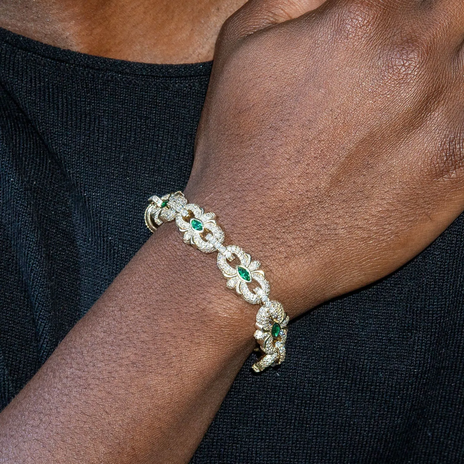 High End Jewelry - Diamond Iced Out Emerald Bracelet