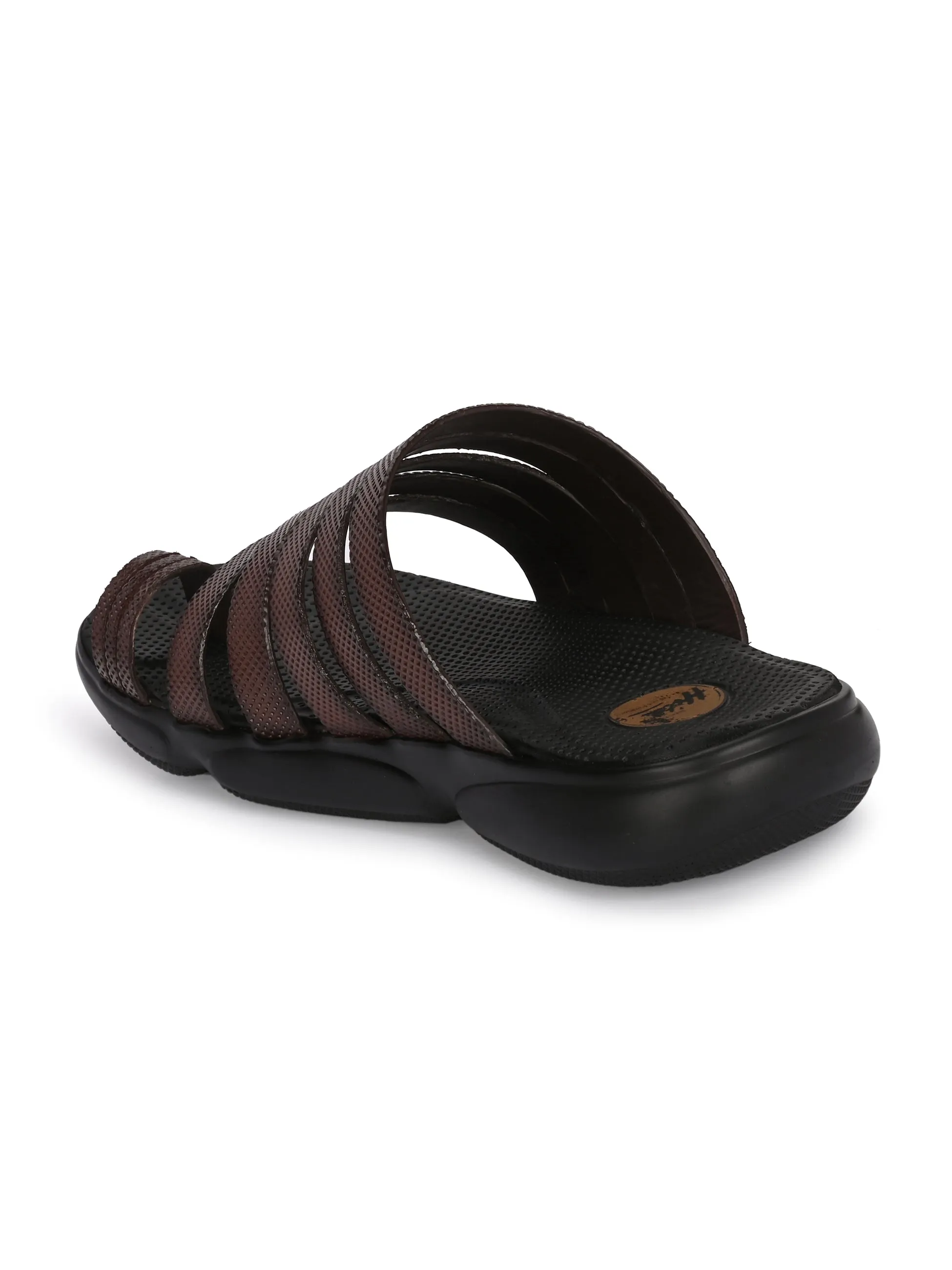 Hitz Men's Brown Leather Toe Ring Comfort Slippers