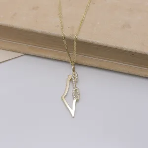Israel Frame Gold pendant With White Diamonds On the Sea Line