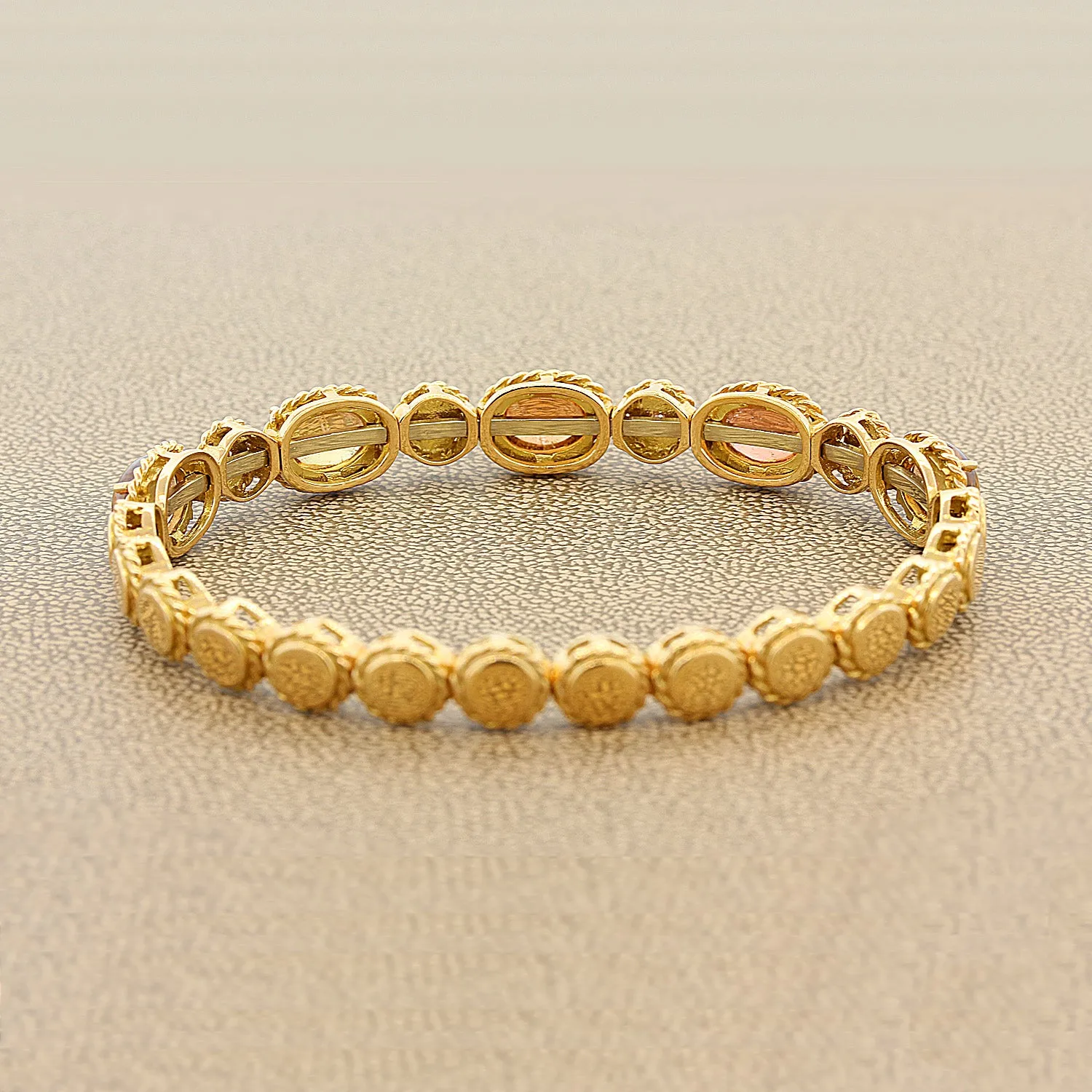 Italian Tourmaline Diamond Gold Stretch Cuff Bracelet