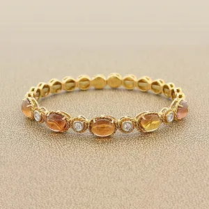 Italian Tourmaline Diamond Gold Stretch Cuff Bracelet