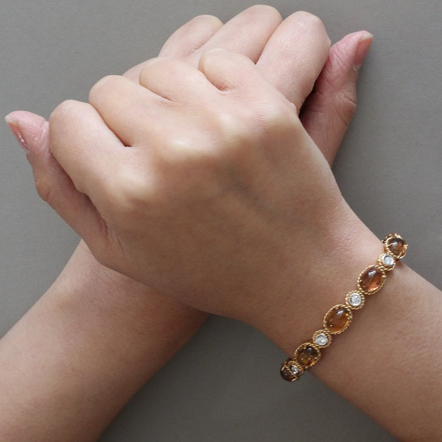 Italian Tourmaline Diamond Gold Stretch Cuff Bracelet