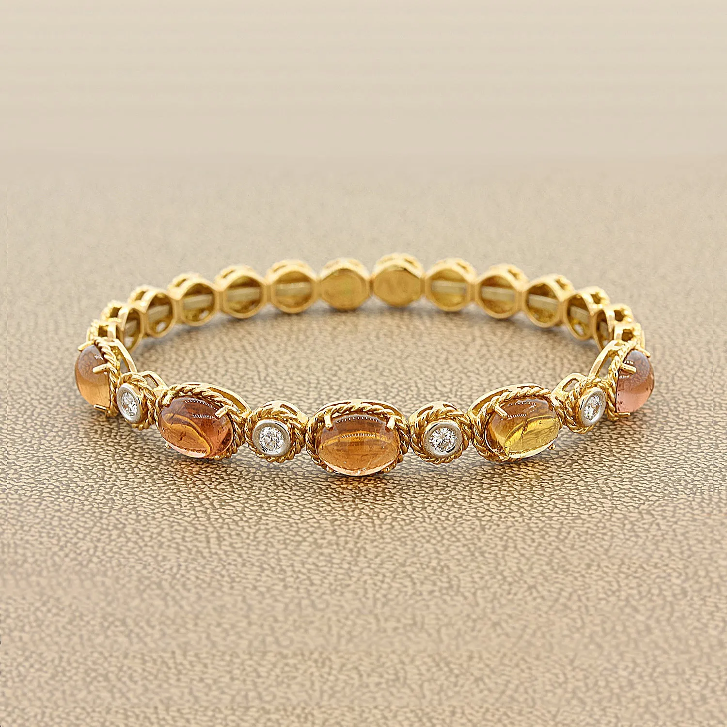 Italian Tourmaline Diamond Gold Stretch Cuff Bracelet