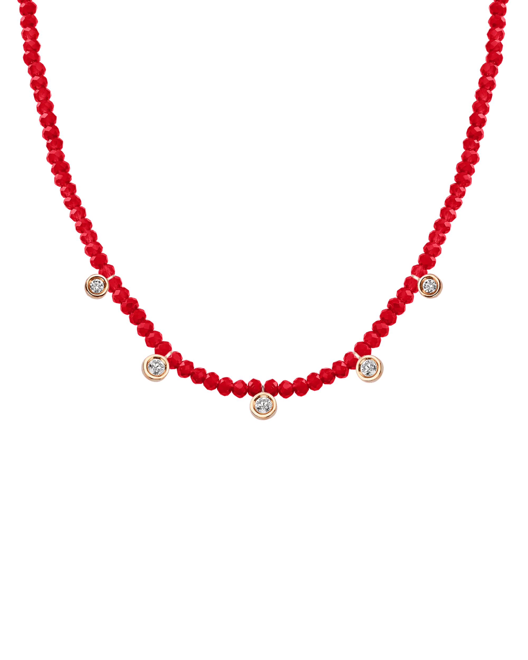 Jade Gemstone & Five diamonds Necklace - 14K Yellow Gold