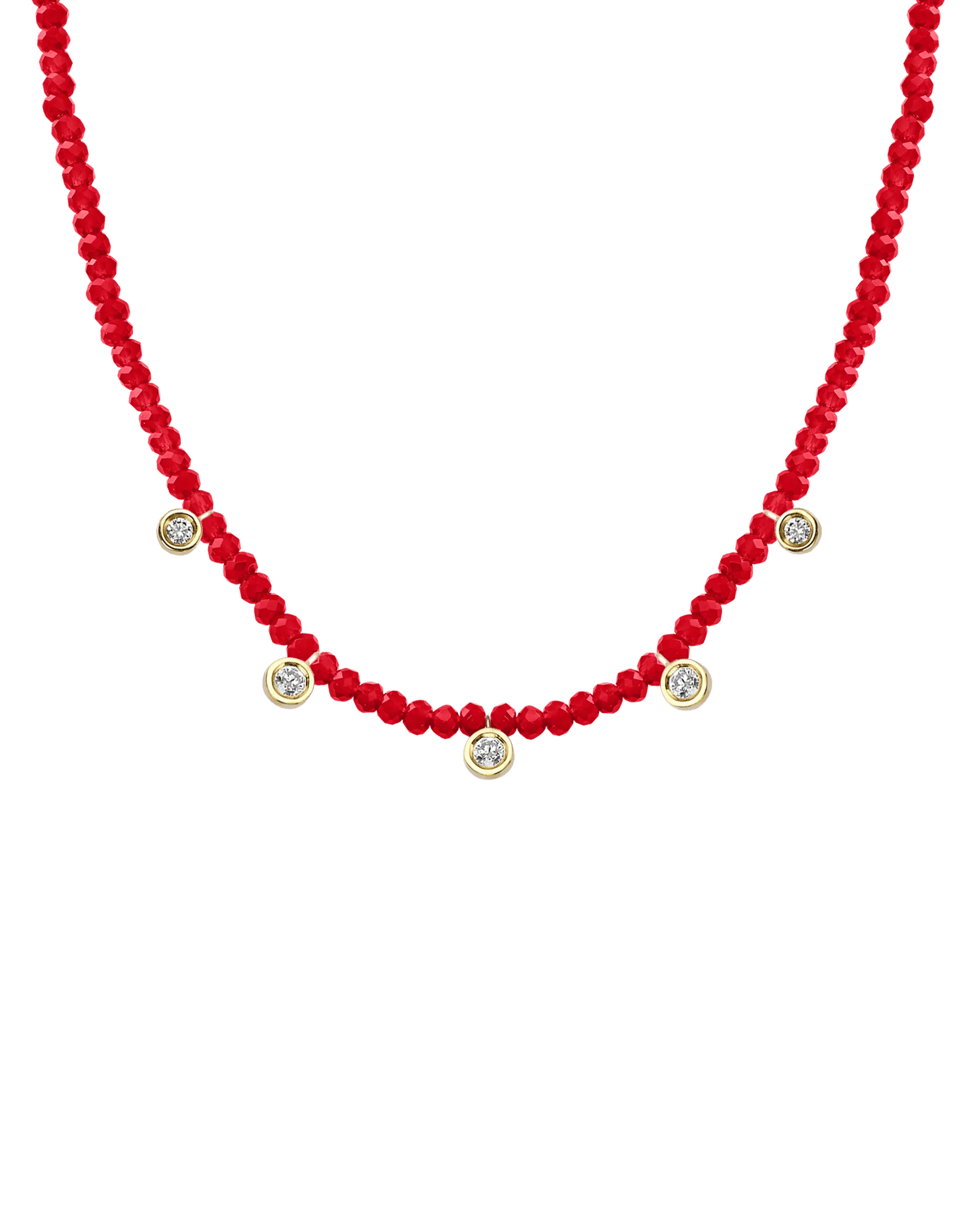 Jade Gemstone & Five diamonds Necklace - 14K Yellow Gold