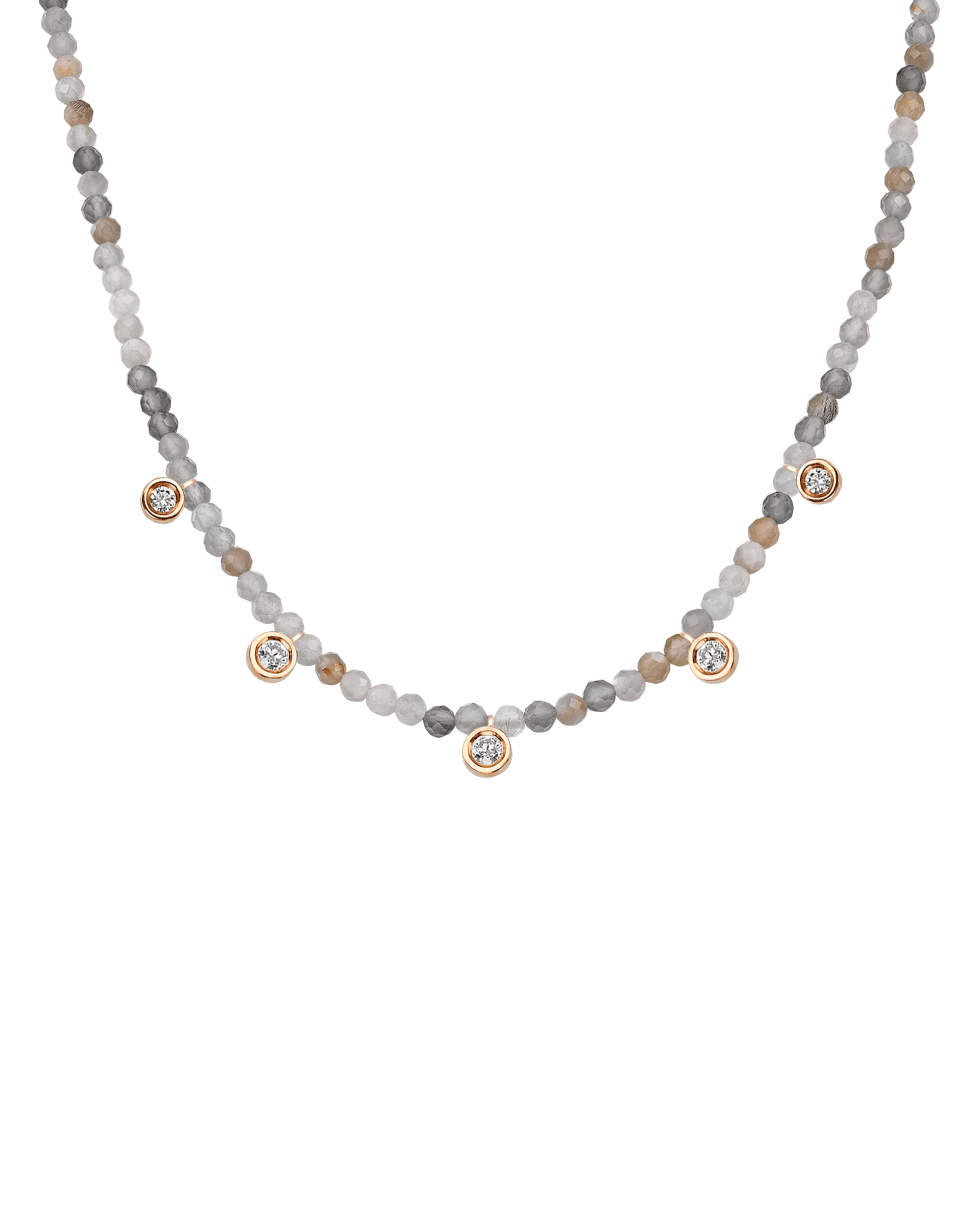 Jade Gemstone & Five diamonds Necklace - 14K Yellow Gold