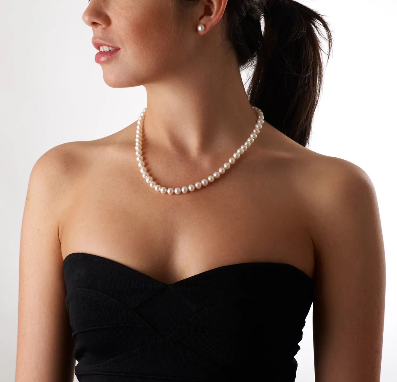 Jersey Pearl 7mm Crown (Excellent) White Freshwater Pearl 18" Necklace 1510201