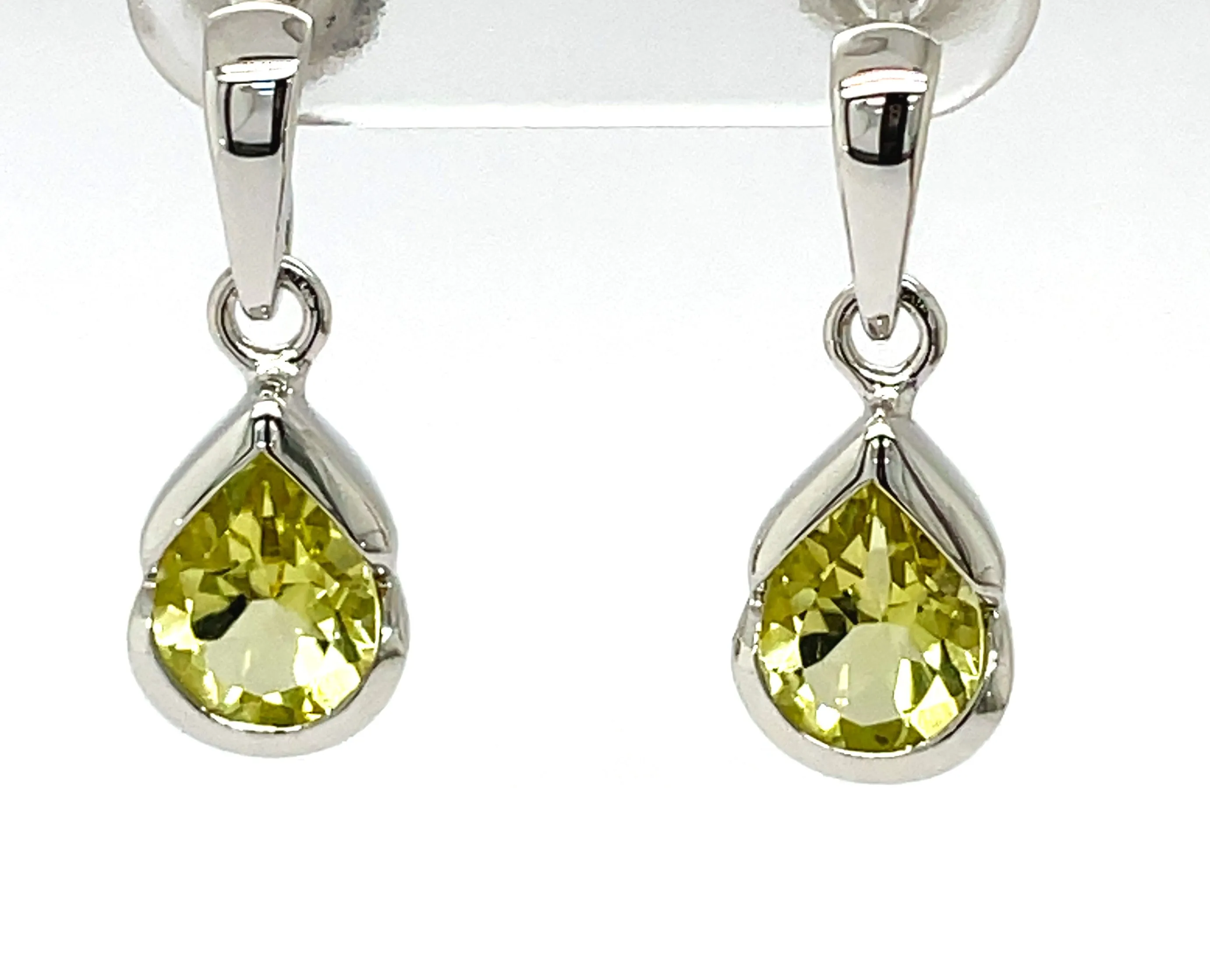 Kaleidoscope Sterling Silver Pear Shaped Lemon Citrine Drop Swinging Stud Earrings