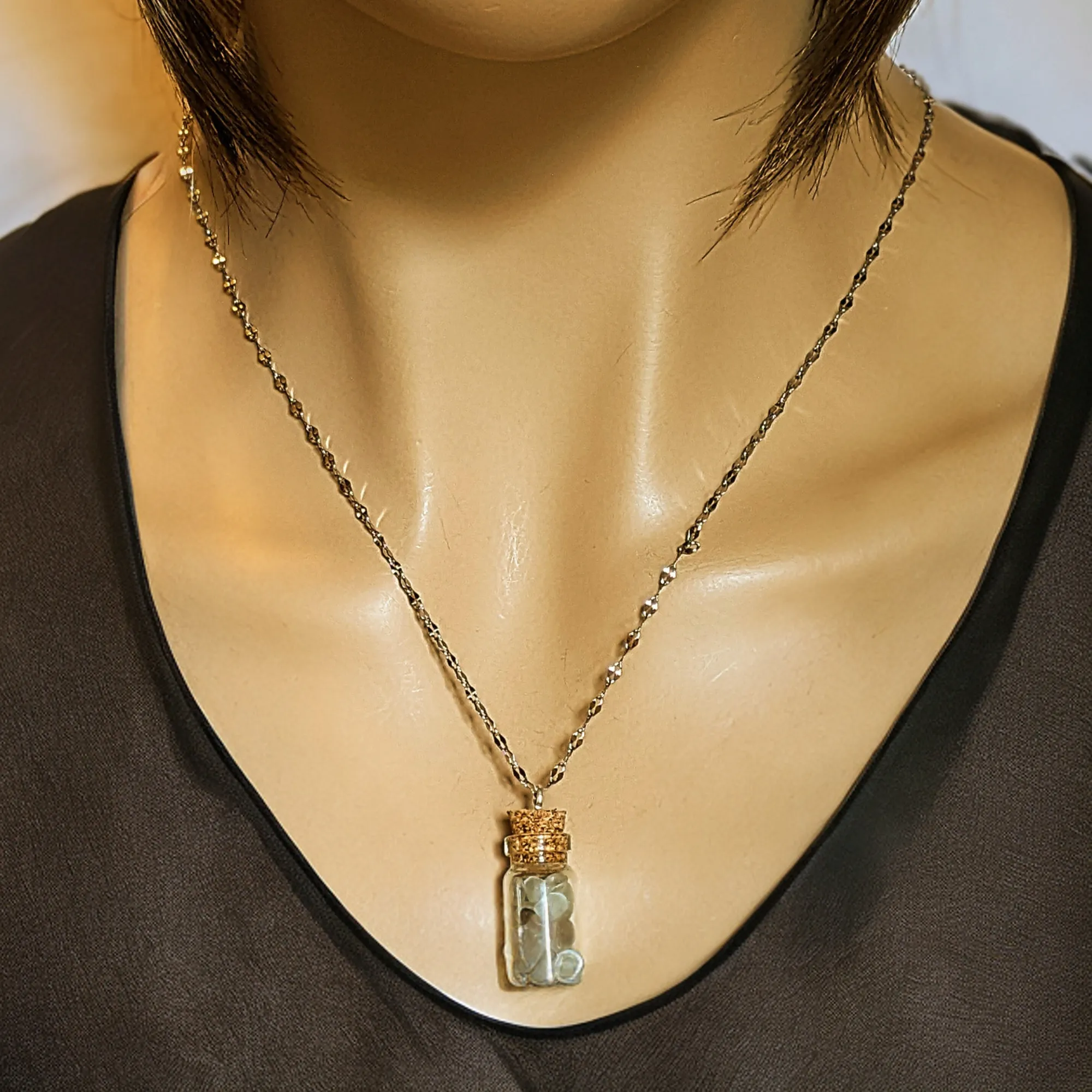 Labradorite Gemstone Bottle Necklace, 20 or 24 inch, Silver/Gold