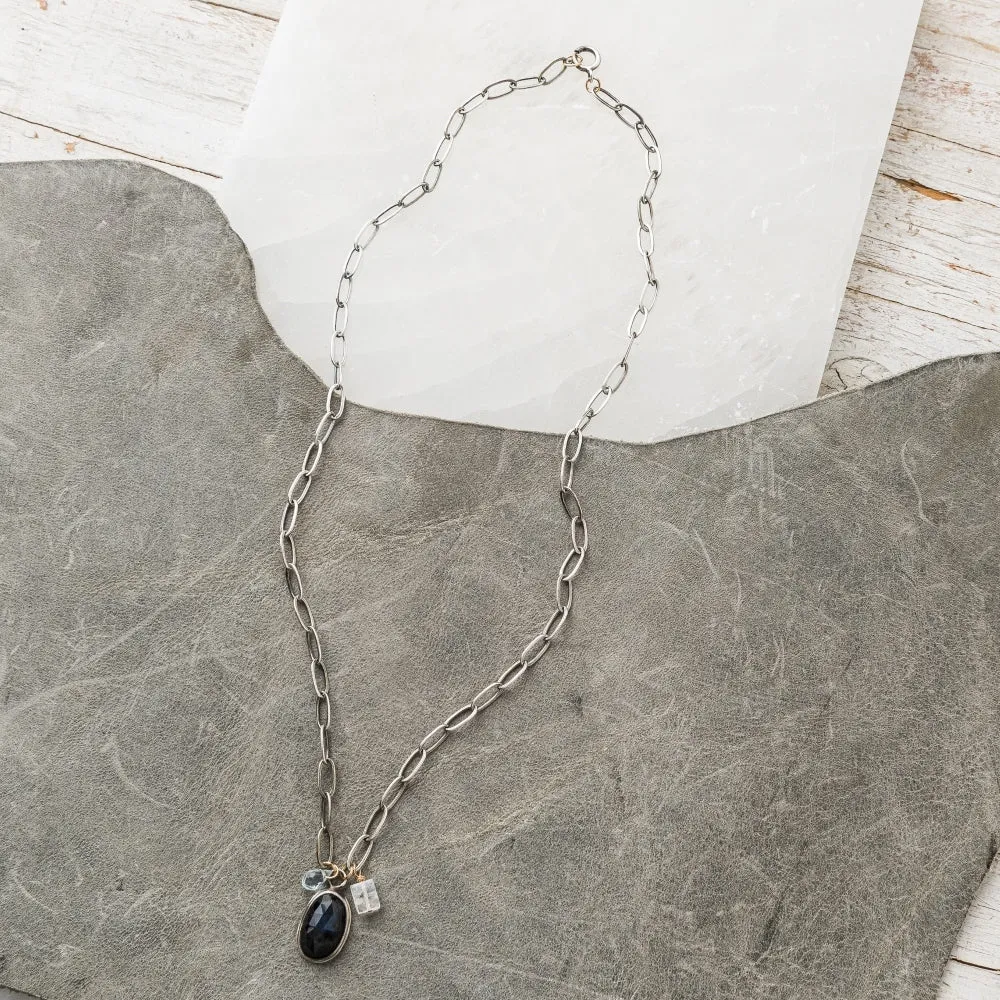 Labradorite Oval Necklace with Swiss Blue Topaz and Moonstone