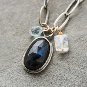 Labradorite Oval Necklace with Swiss Blue Topaz and Moonstone