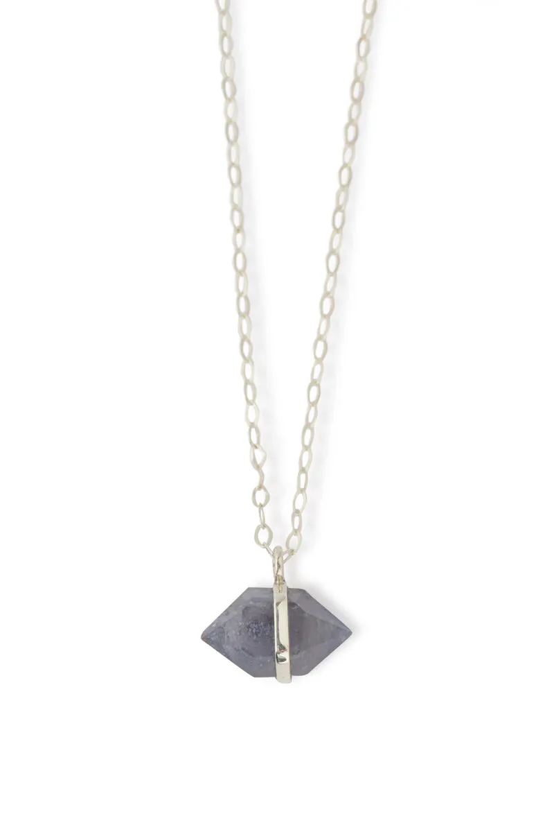 Large Bezel Wrapped Herkimer cut Iolite Necklace