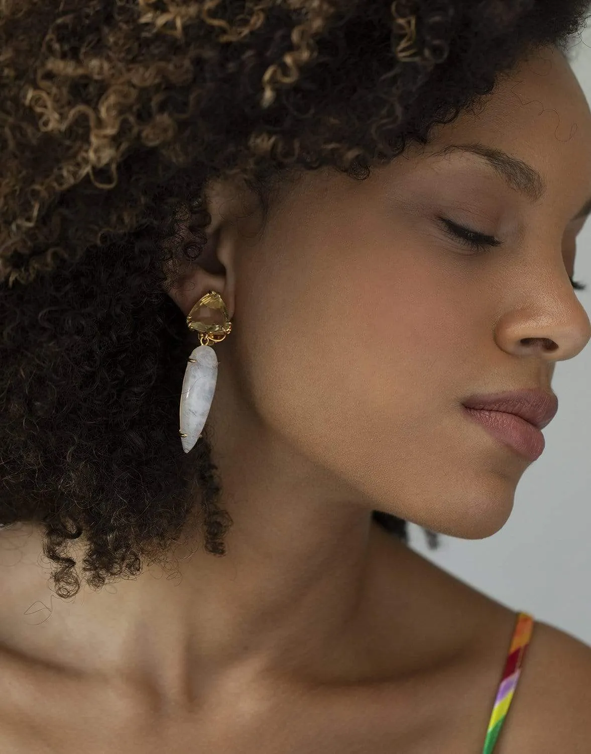 Lemon Quartz & Moonstone Earrings