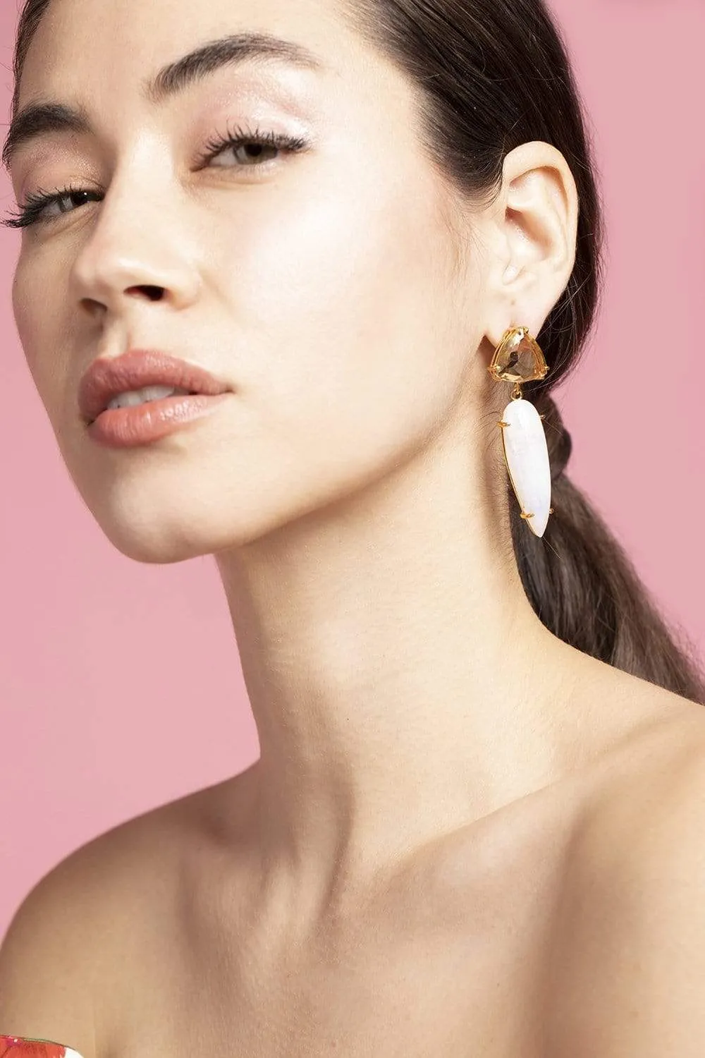 Lemon Quartz & Moonstone Earrings