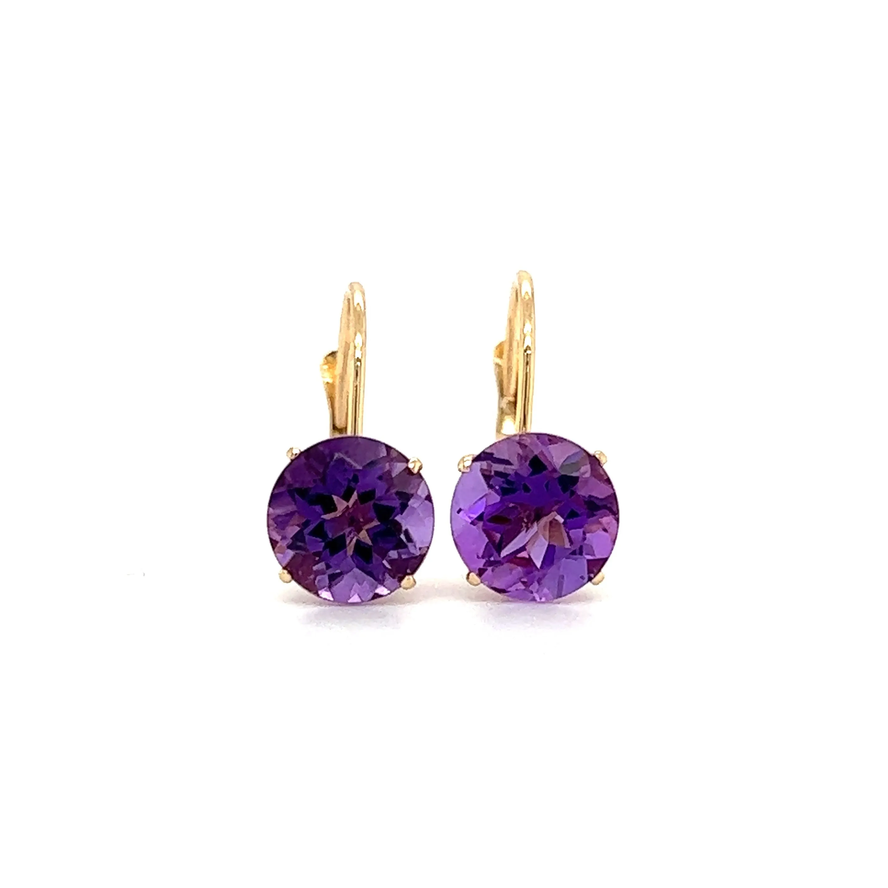 Leverback Amethyst Earrings in 14K Yellow Gold