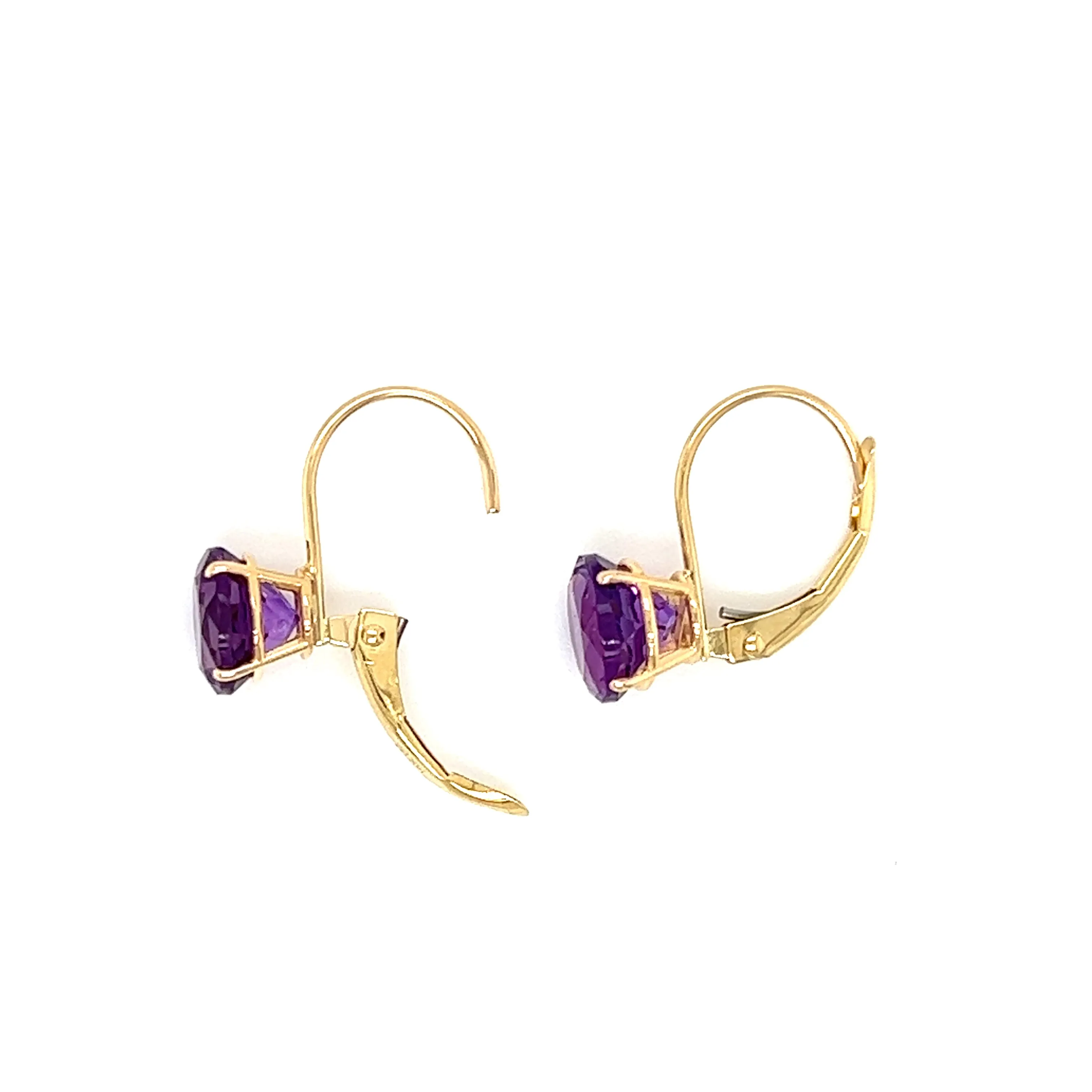Leverback Amethyst Earrings in 14K Yellow Gold