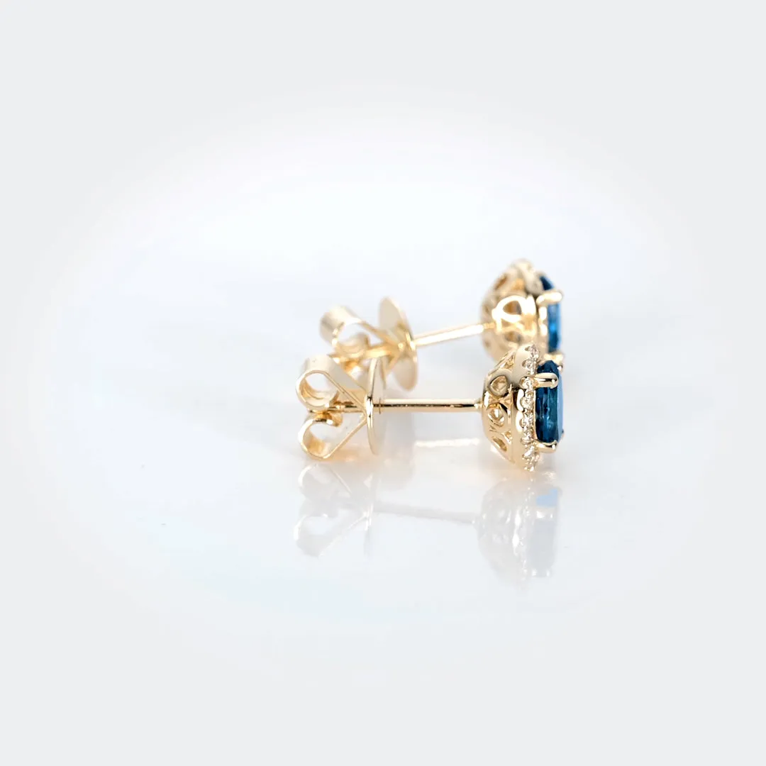 London Blue Topaz Halo Stud Earrings Rose Gold - Marzia