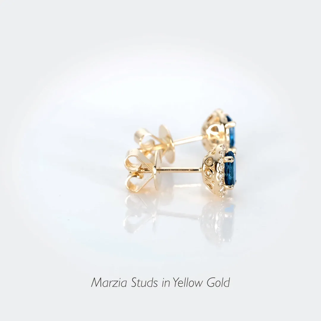 London Blue Topaz Halo Stud Earrings Rose Gold - Marzia