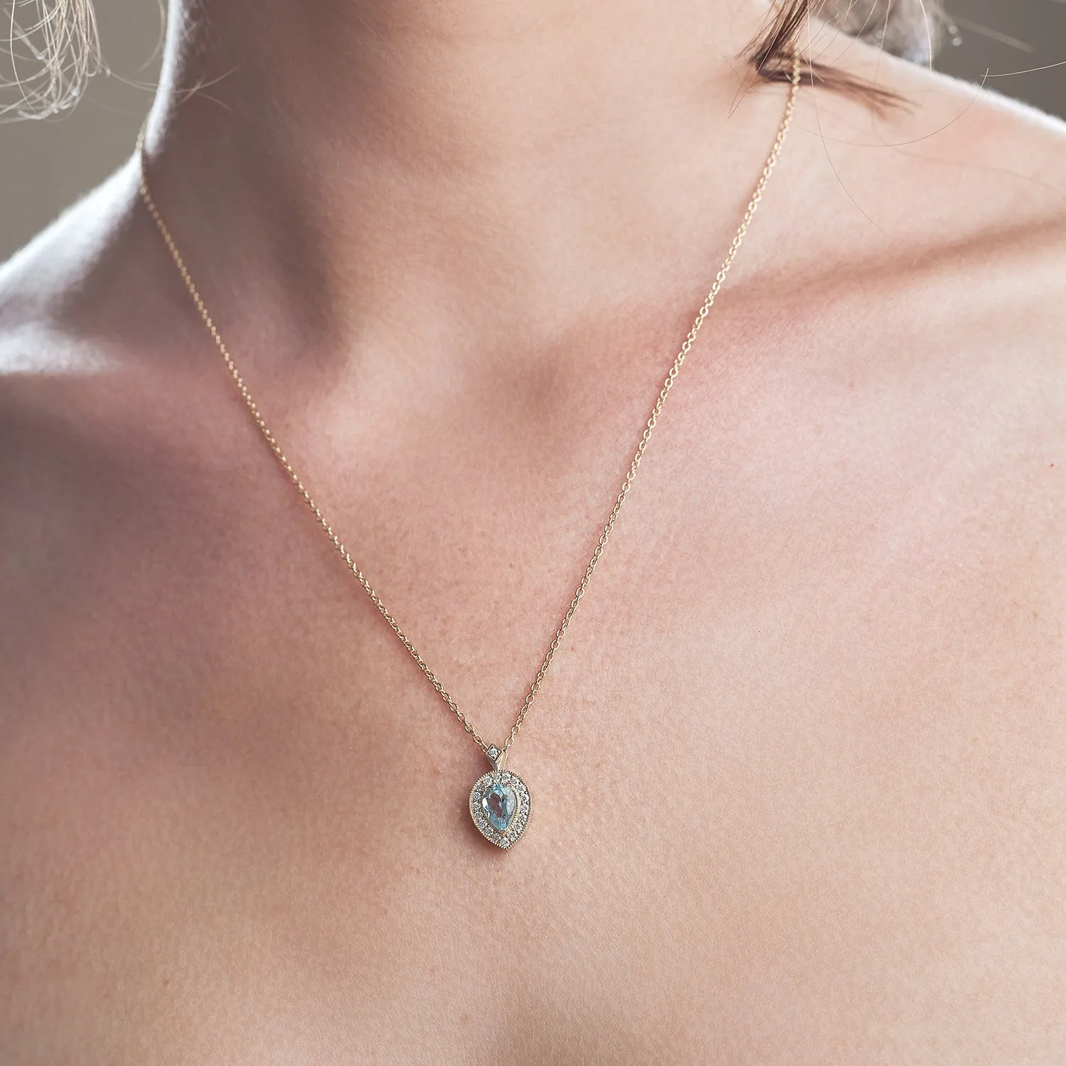 Luna Necklace With Aquamarine And Diamonds