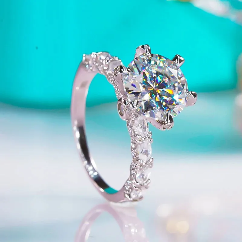 Luxury 3 Carat D Color Moissanite Ring with Certificate 925 Sterling Silver Platinum Plated Wedding Bands For Women Fine Jewelry