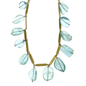 Mallary Marks 22K and 18K Yellow Gold Aquamarine Bead Dangle Necklace