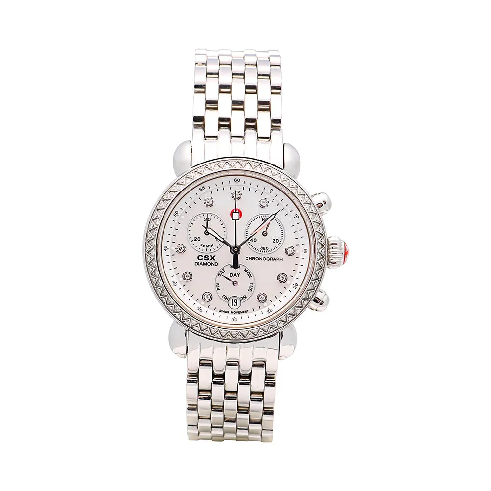 Michele CSX-36 Stainless Steel White MOP Dial Diamonds Quartz (Preowned)