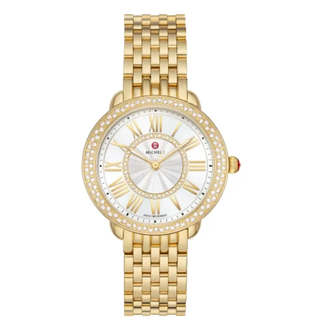 Michele Serein 16 Gold-Tone Sunray Dial Diamonds 36mm