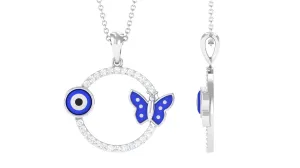 Moissanite Eternity Pendant with Enameled Evil Eye and Butterfly