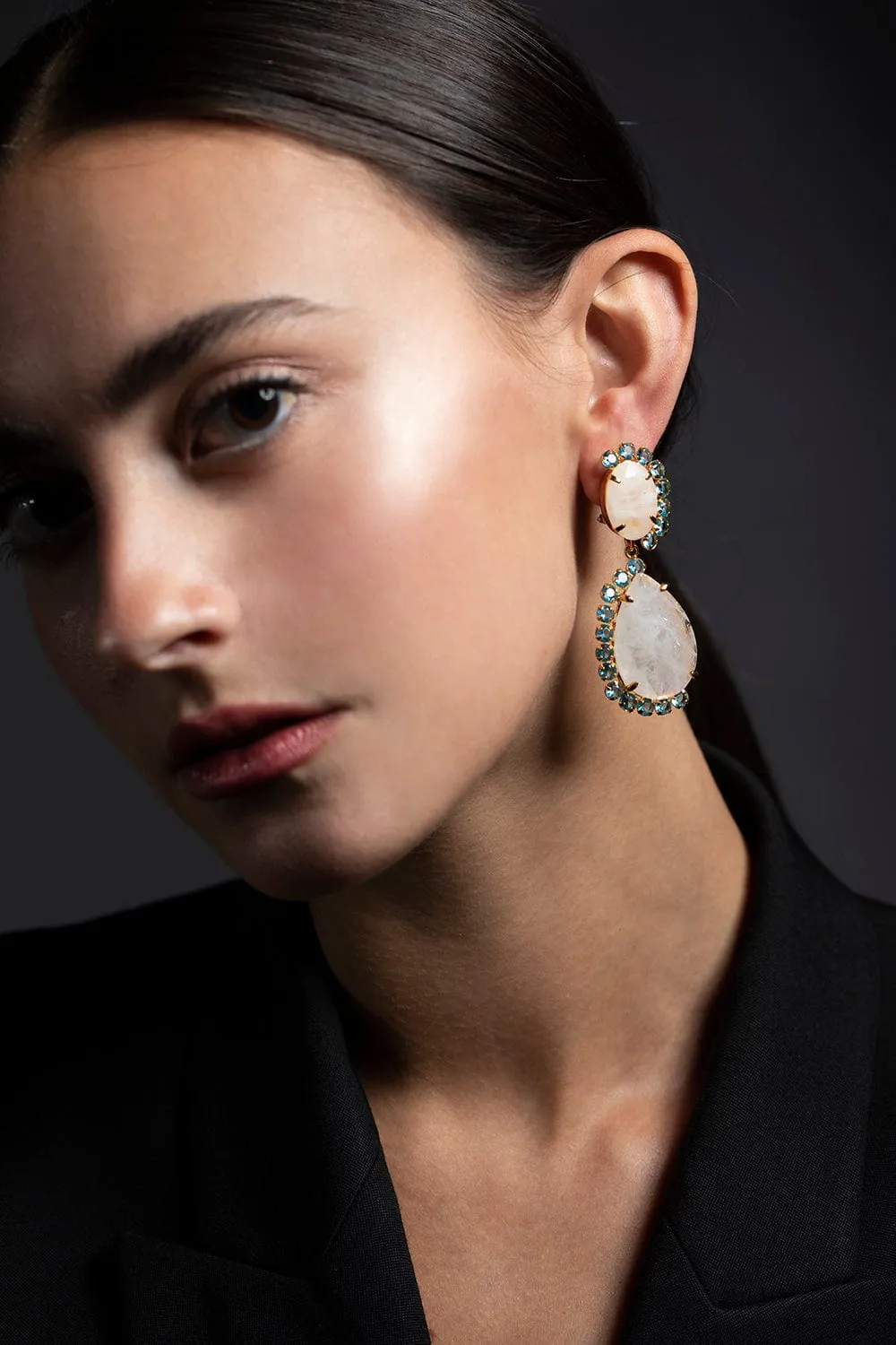 Moonstone and Blue Quartz Wave Earrings