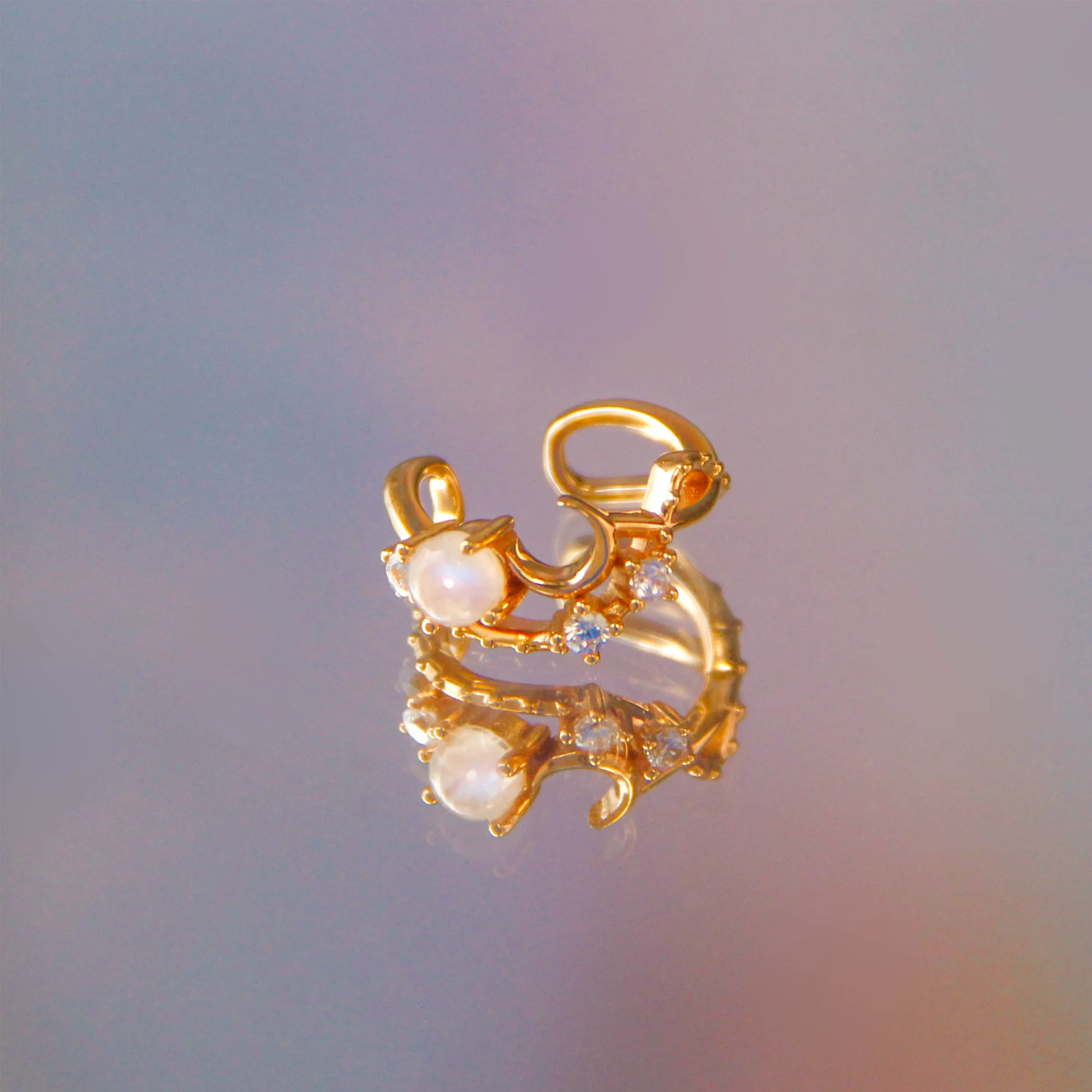 Moonstone Gold Cross Over Ear Cuff - Luna