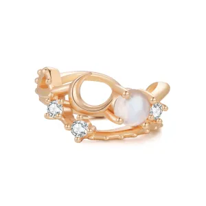 Moonstone Gold Cross Over Ear Cuff - Luna