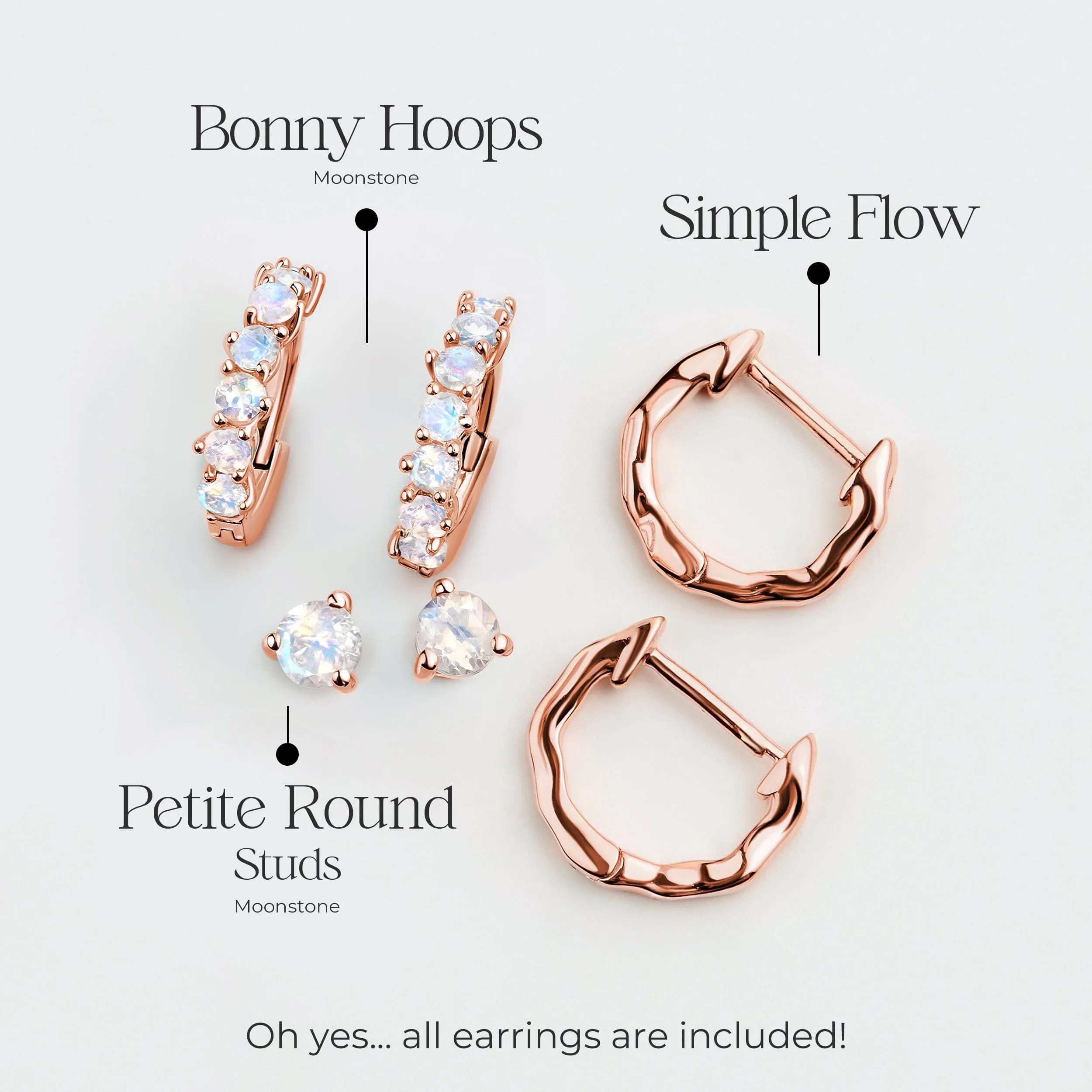 Moonstone Hoop Earring Set - Classic Trio