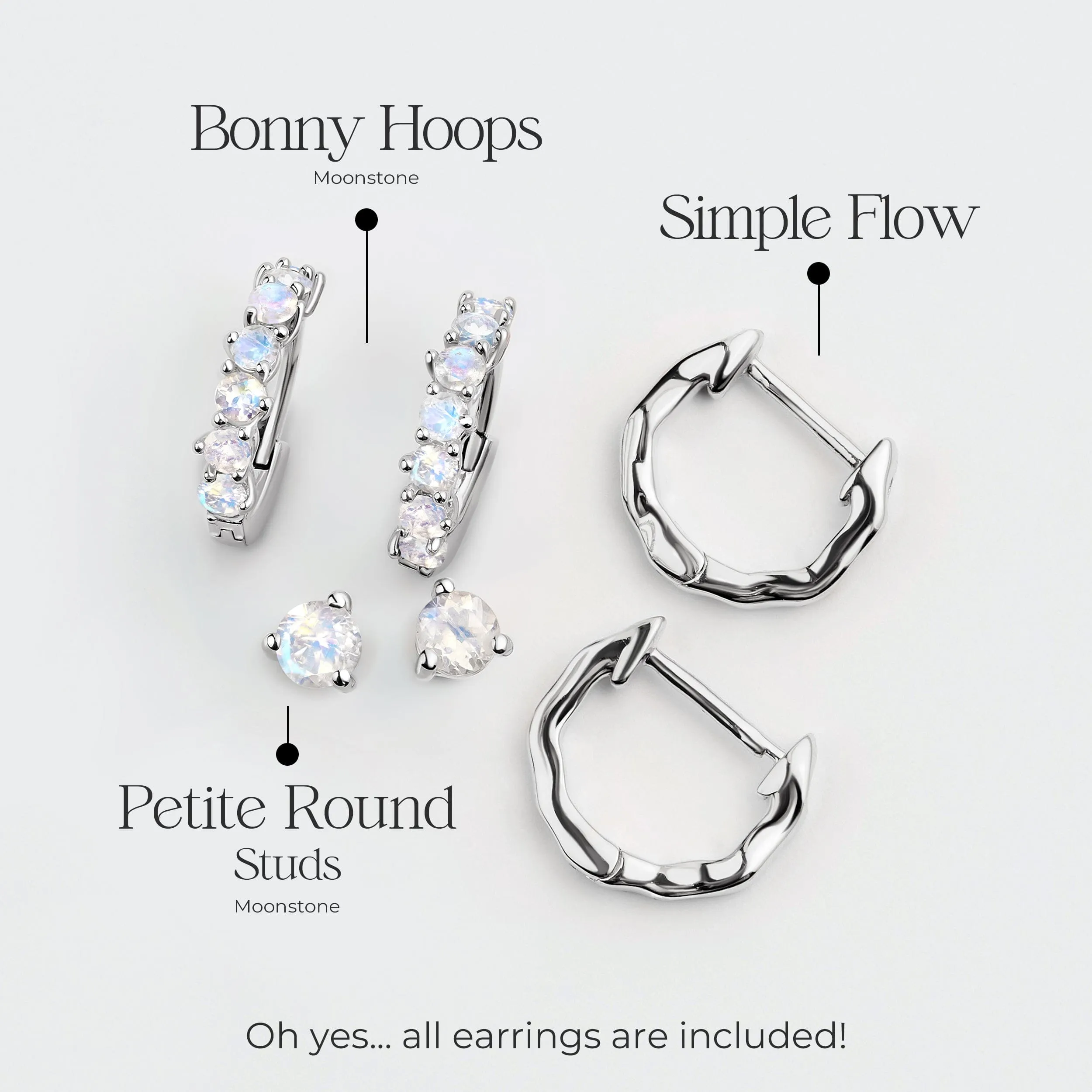 Moonstone Hoop Earring Set - Classic Trio