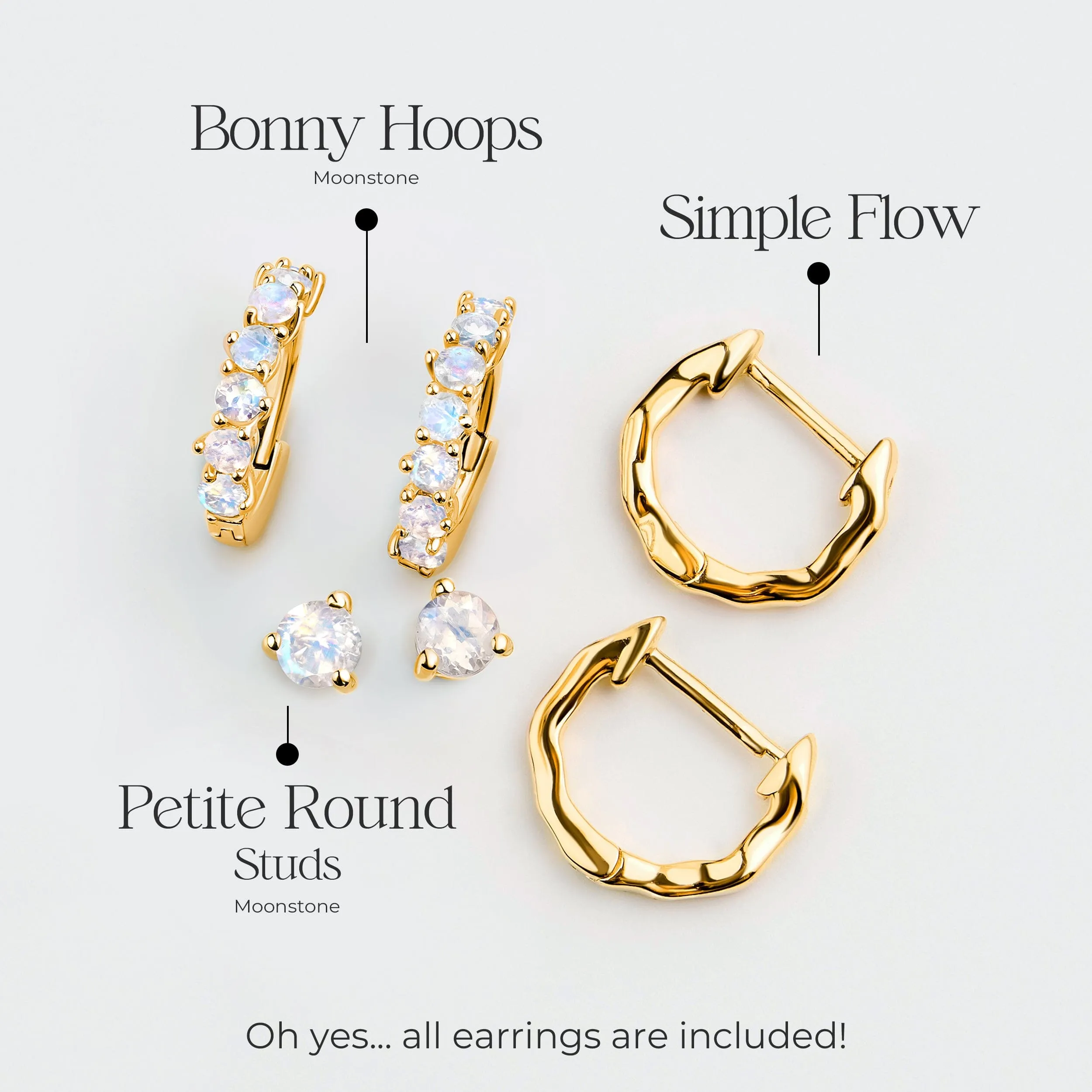 Moonstone Hoop Earring Set - Classic Trio