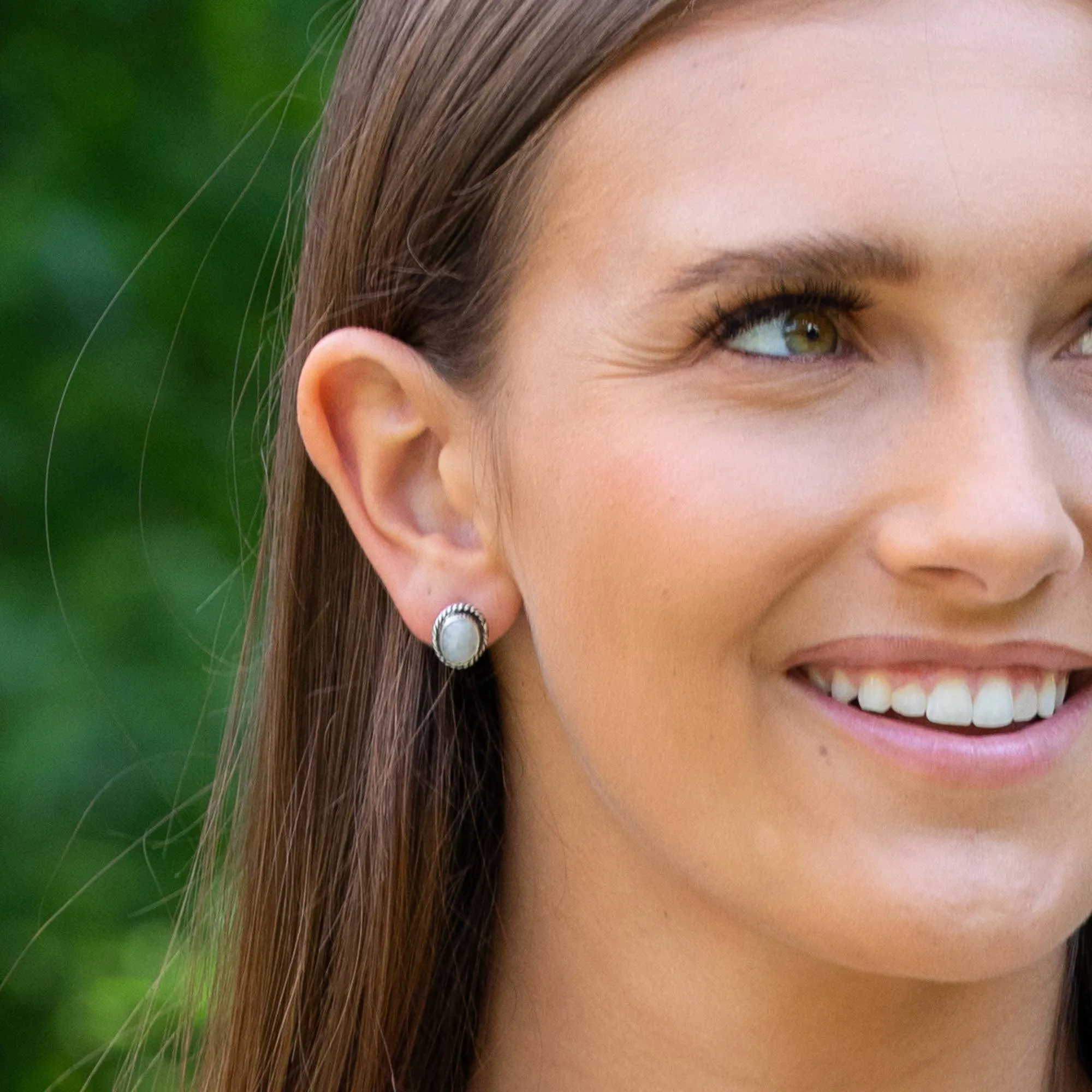 Moonstone Semiprecious Stone Post Earrings