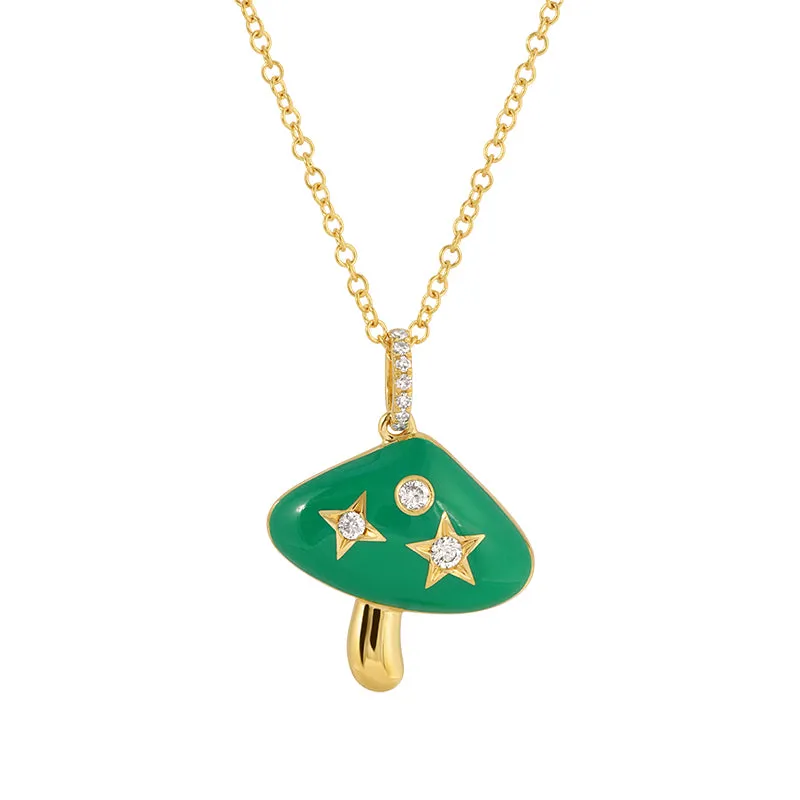 Mushroom Diamond Necklace Enamel
