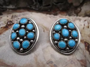 Native American Made Turquoise Multi-Stone and Sterling Silver Post Earrings