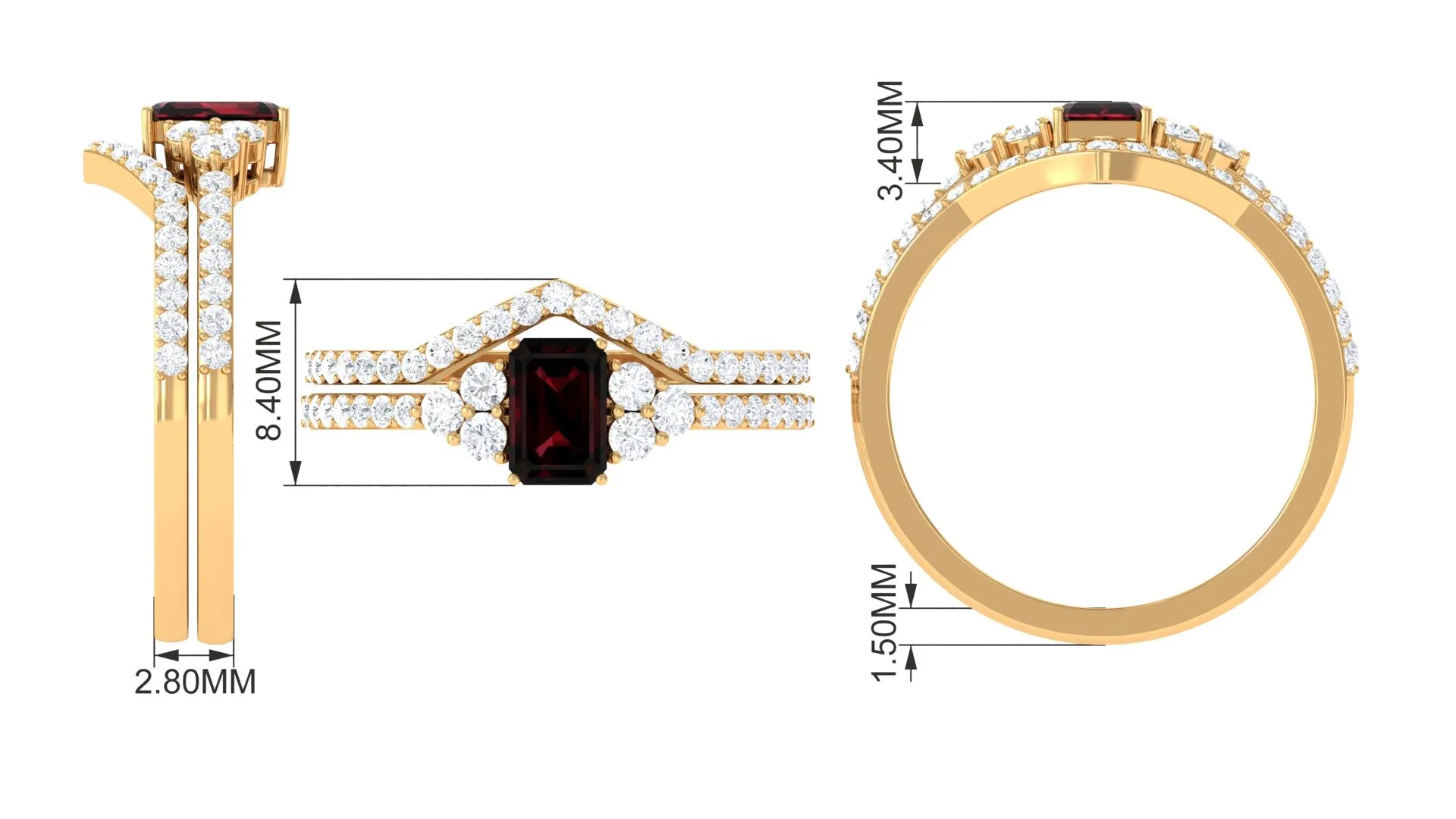 Natural Garnet Ring Set with Diamond Stones