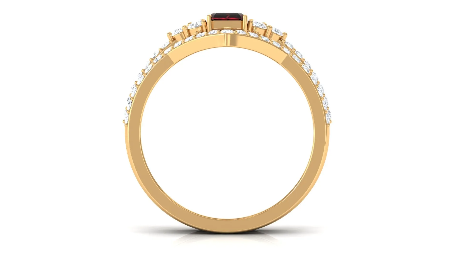 Natural Garnet Ring Set with Diamond Stones