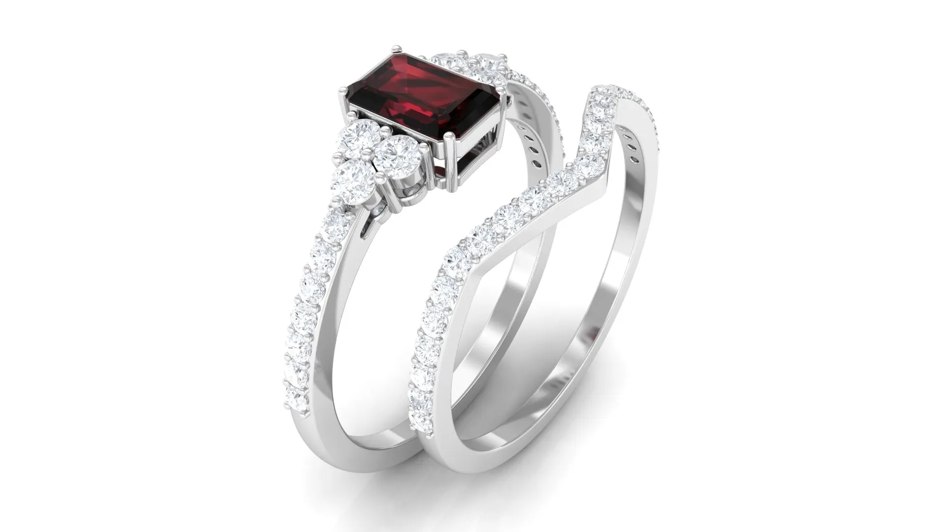 Natural Garnet Ring Set with Diamond Stones