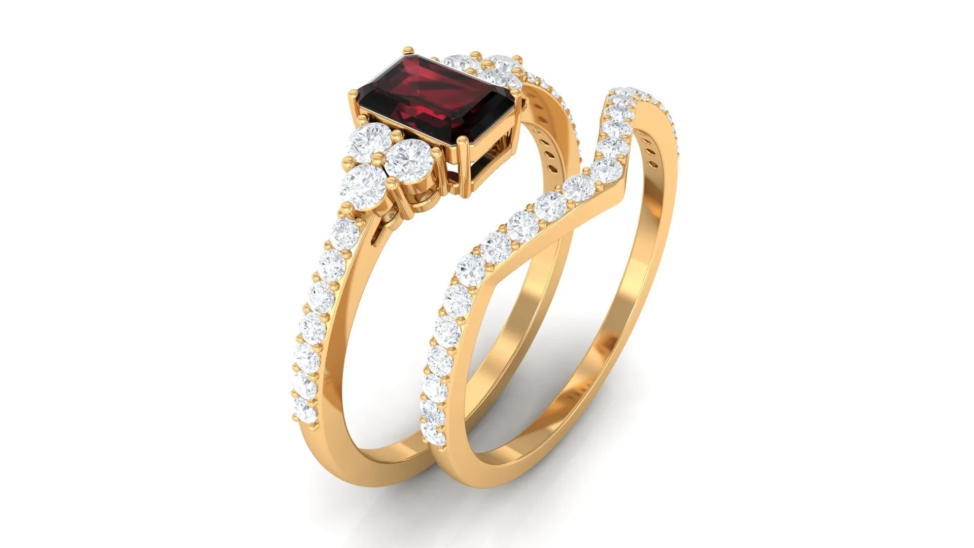 Natural Garnet Ring Set with Diamond Stones