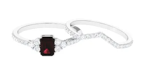 Natural Garnet Ring Set with Diamond Stones