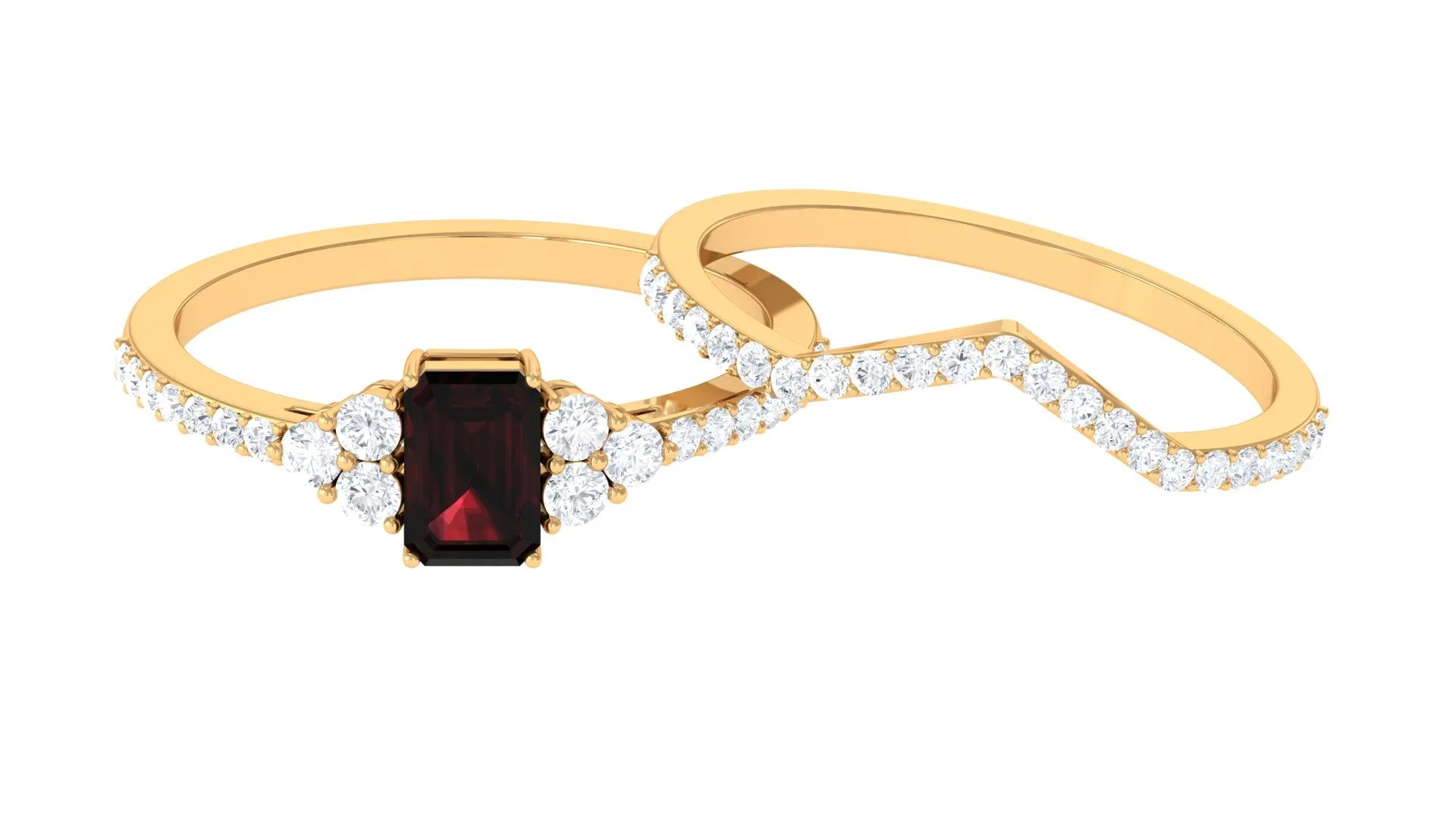 Natural Garnet Ring Set with Diamond Stones