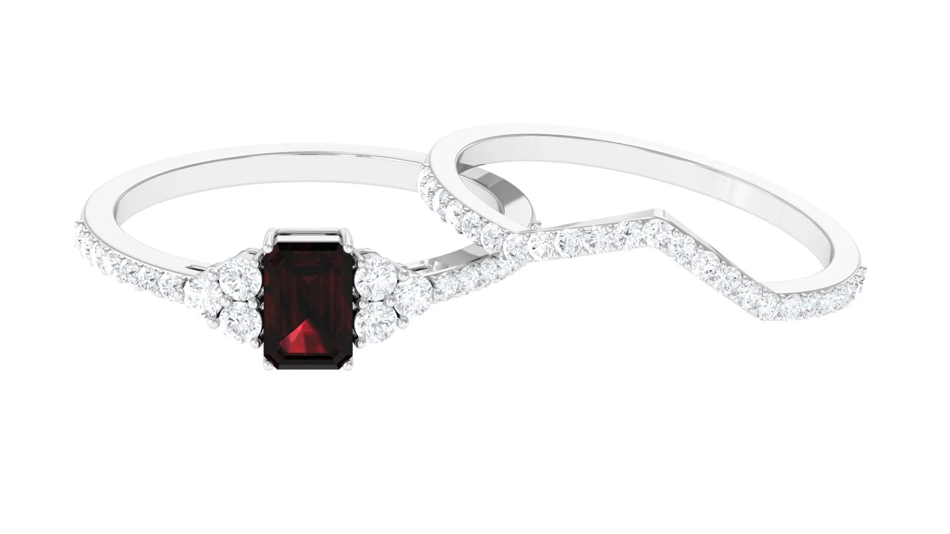 Natural Garnet Ring Set with Diamond Stones