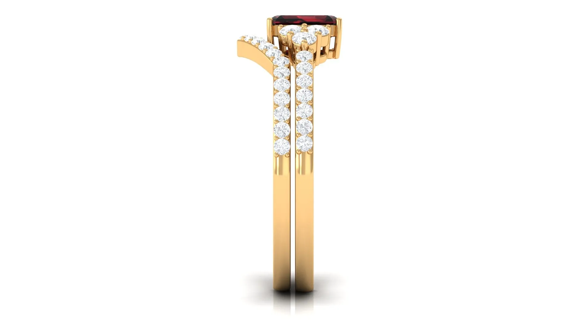 Natural Garnet Ring Set with Diamond Stones