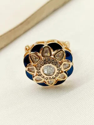 Neeru Navy Blue Kundan Finger Ring