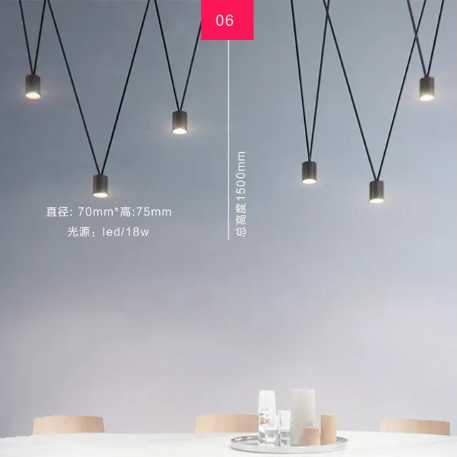 Nordic DIY Black Painted ALuminum LED Cylinder Line Cord Droplights Combination Pendant Lights for Living Room Bar Show Room