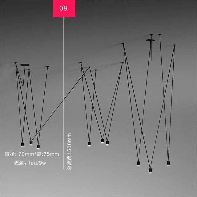 Nordic DIY Black Painted ALuminum LED Cylinder Line Cord Droplights Combination Pendant Lights for Living Room Bar Show Room